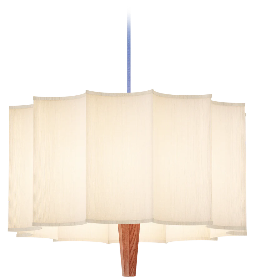 [ROB-01681] Rain Pendant - Chesnut wood structure white shade and blue textile cable