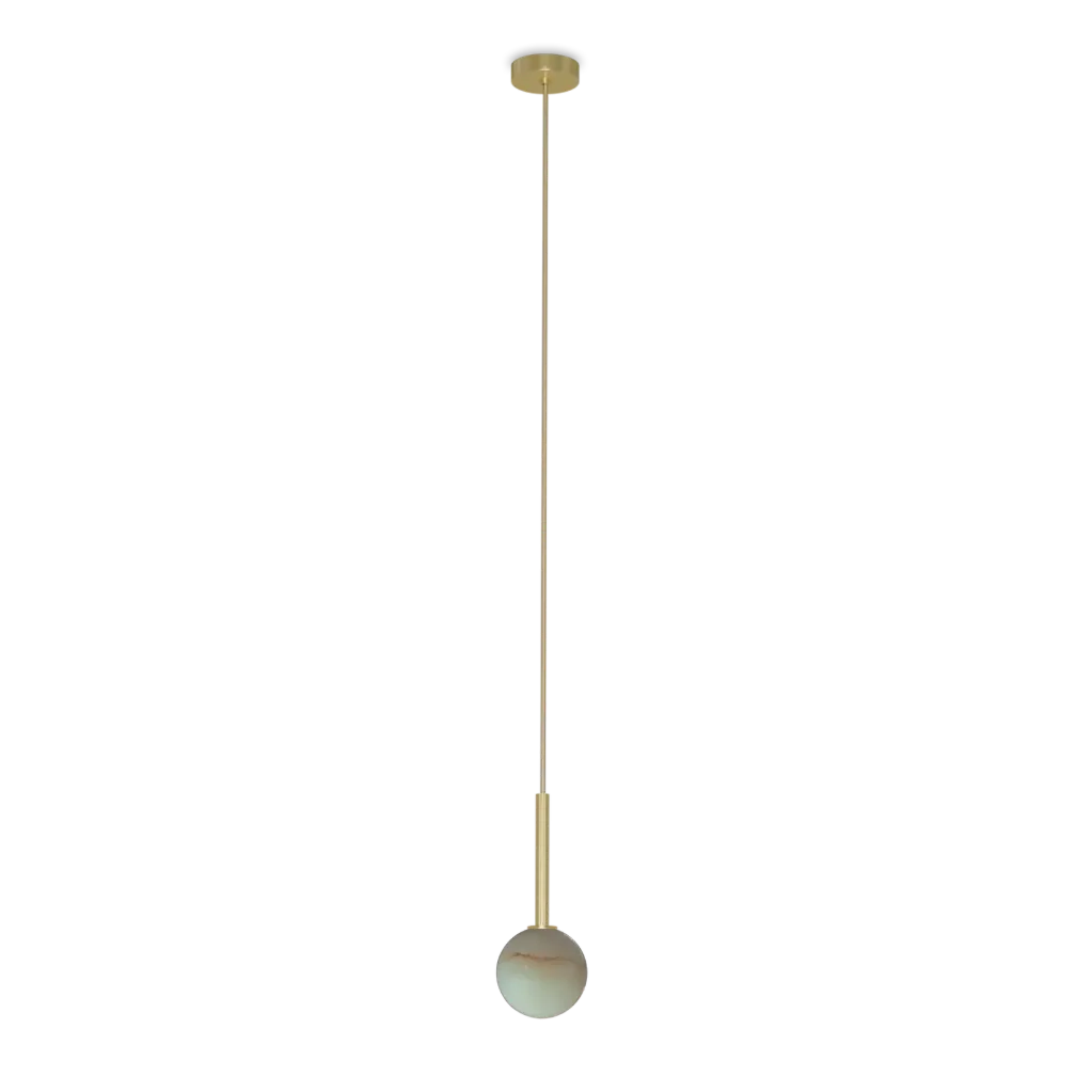 [ROB-06594] Royal Pendant Simple - Matte polished brass base, alabaster sphere, and golden textile cable