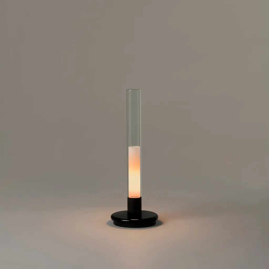 [SNC-SYLTA01] Sylvestrina, Transparent Pyrex glass lampshade. White translucent diffuser. Glossy black metal base.