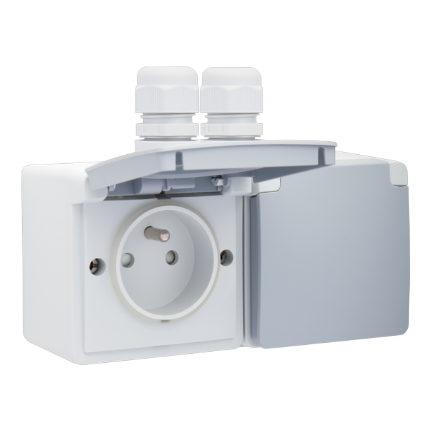 [NIK-700-37754] SPUITWATERDICHT DUBBEL HOR. STOPCONTACT MET PENAARDE, INSTEEK