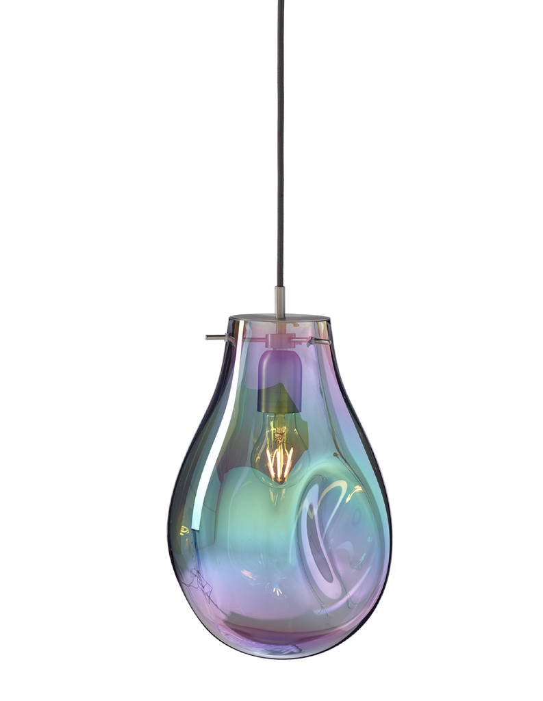 [BOM-1/60/95107/A/600GR/370/A/2,5] Soap pendant large with canopy, green glass, brushed silver fitting