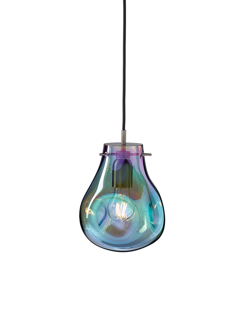 [BOM-1/60/95107/A/600GR/270/A/2,5] Soap pendant small with canopy, green glass, brushed silver fitting