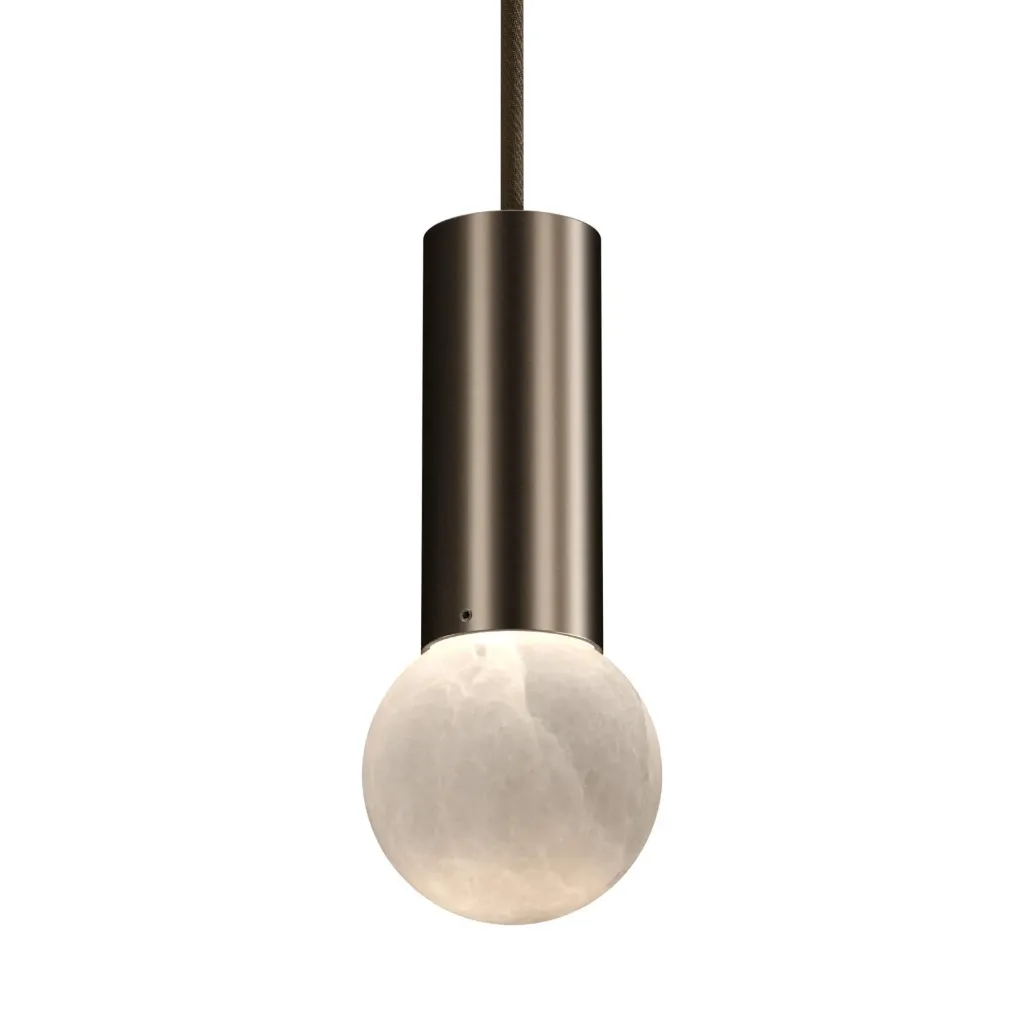 [PSM-2139.119.ALW.TX33.WW] ROCCO hanglamp - vast - met textielkabel - zonder LED driver anodic bruin / albast white / mokka