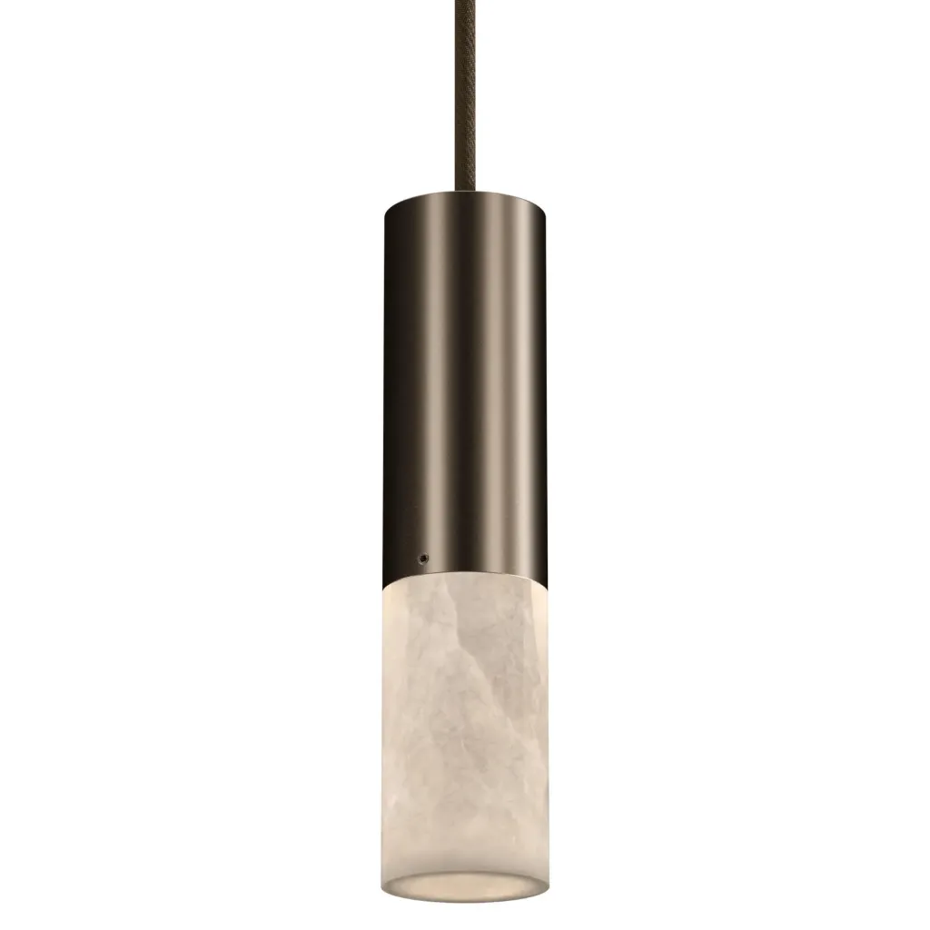[PSM-2135.119.ALW.TX33.WW] ROCCO hanglamp - vast - met textielkabel - zonder LED driver anodic bruin / albast white / mokka