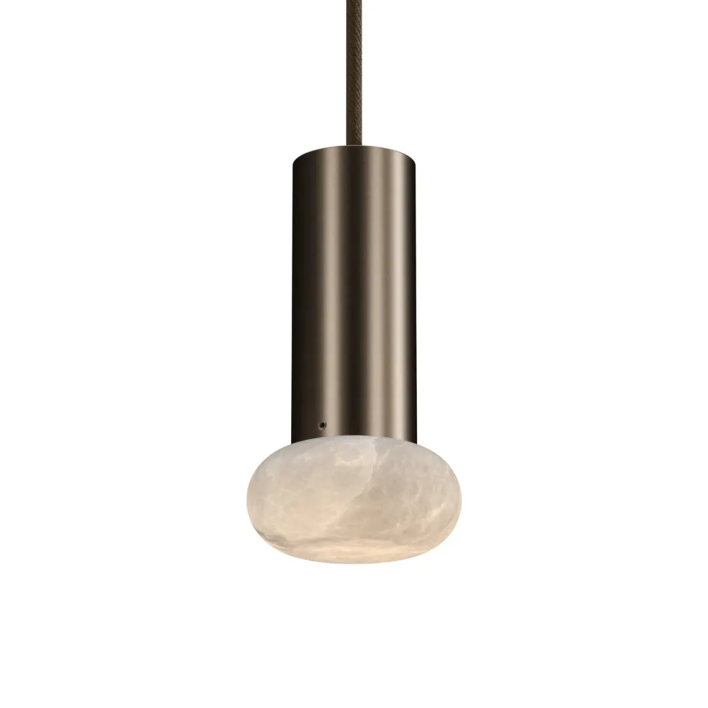 [PSM-2136.119.ALW.TX33.WW] ROCCO hanglamp - vast - met textielkabel - zonder LED driver anodic bruin / albast white / mokka