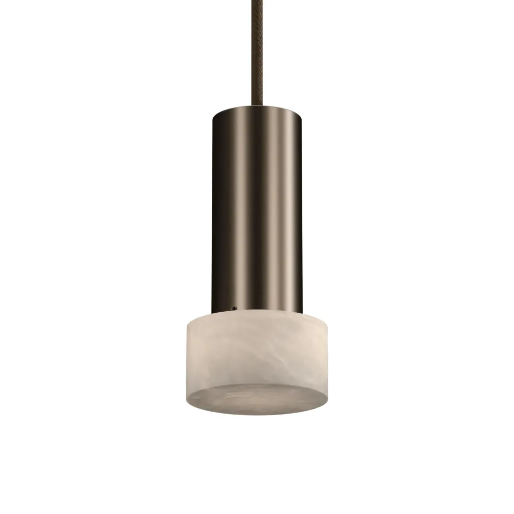[PSM-2138.119.ALW.TX33.WW] ROCCO hanglamp - vast - met textielkabel - zonder LED driver anodic bruin / albast white / mokka