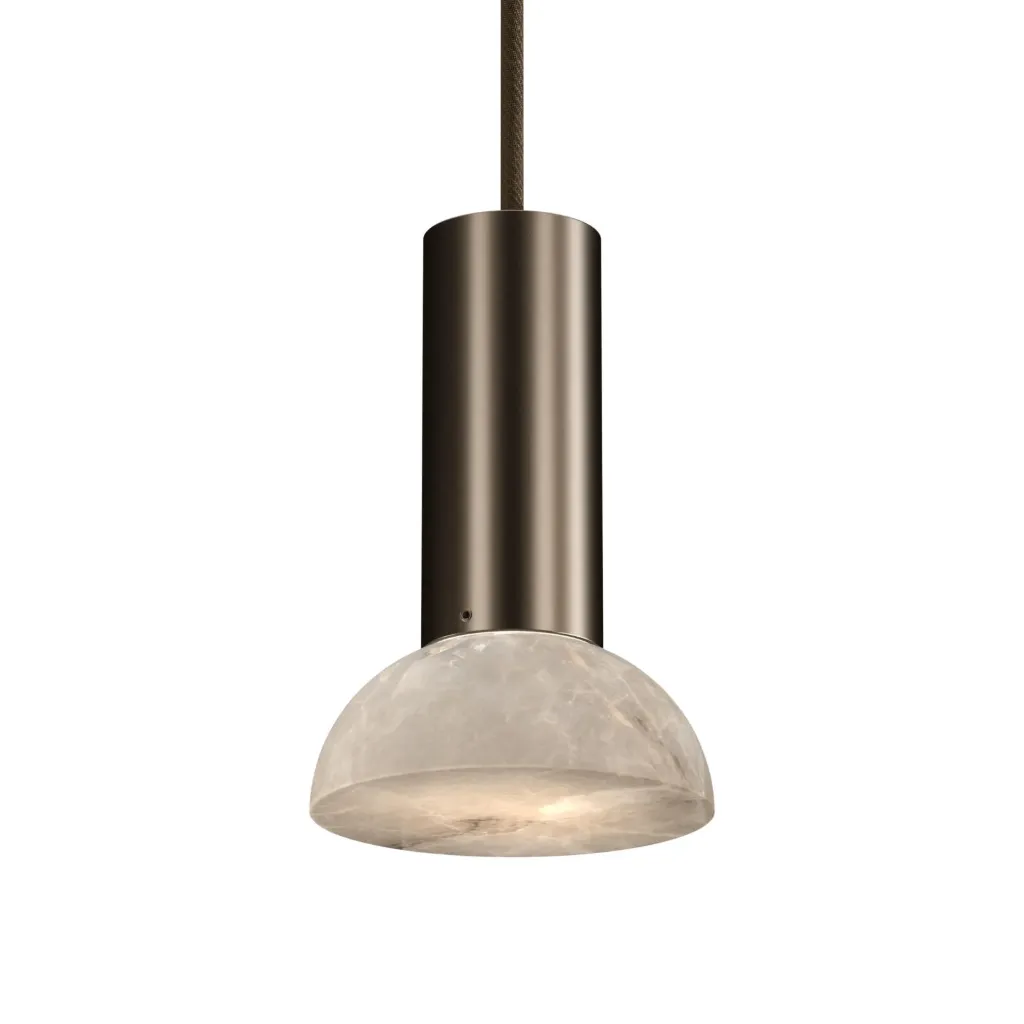 [PSM-2137.119.ALW.TX33.WW] ROCCO hanglamp - vast - met textielkabel - zonder LED driver anodic bruin / albast white / mokka