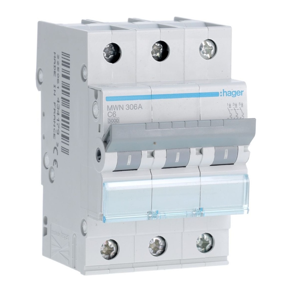 [HAG-MWN306A] Automaat 3kA - C - 3P - 6A - 3M.
