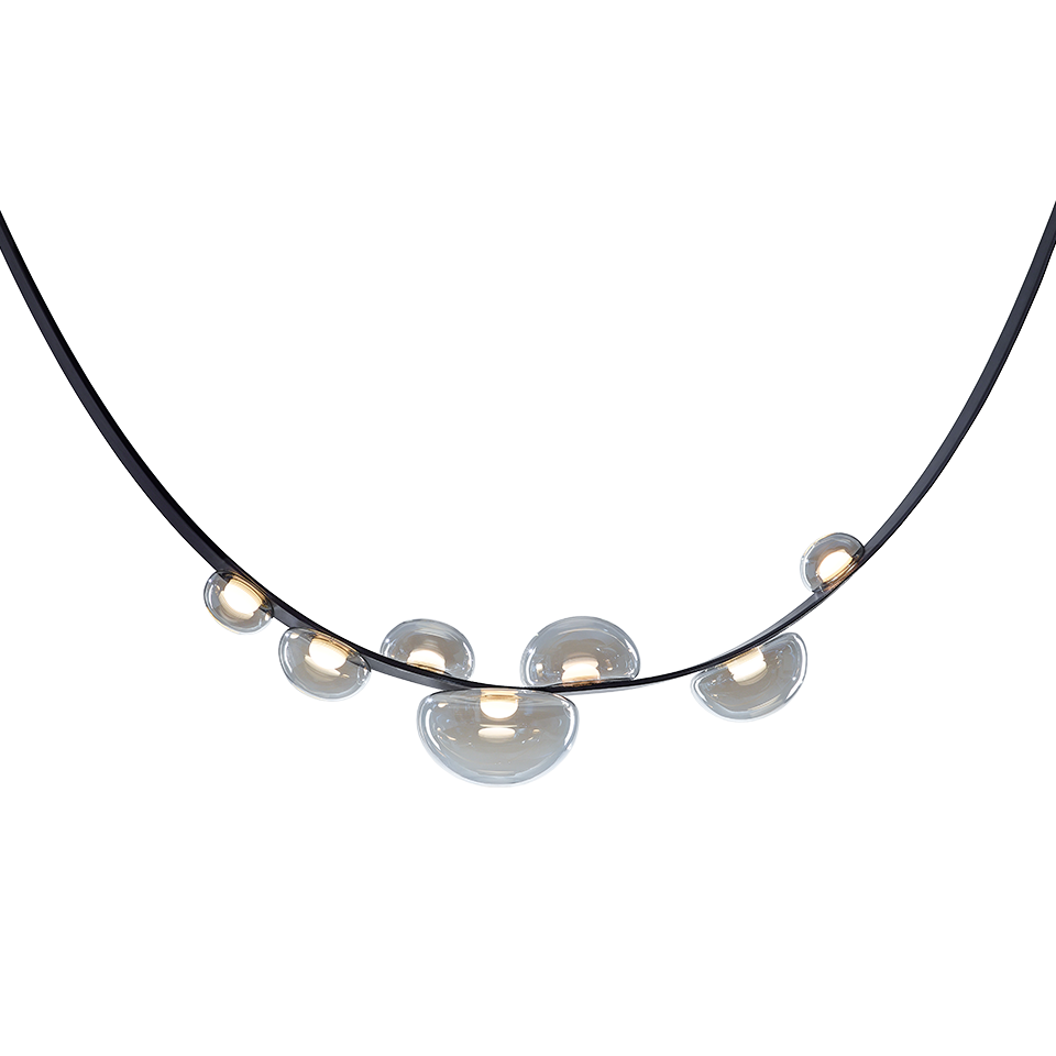 [BOM-1/49/95304/1/BLACK/VEG/3000/D] Dew Drops pendant light, light pearl metalization glass, Vegan leather