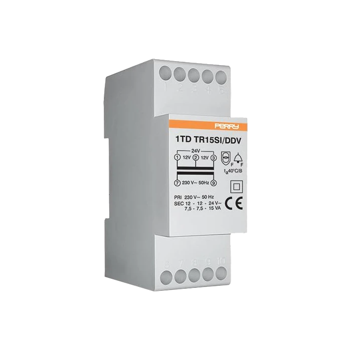 [PER-1TDTR15SI/DDV] 15VA transformator uitgangen 12-12-24V 2 DIN