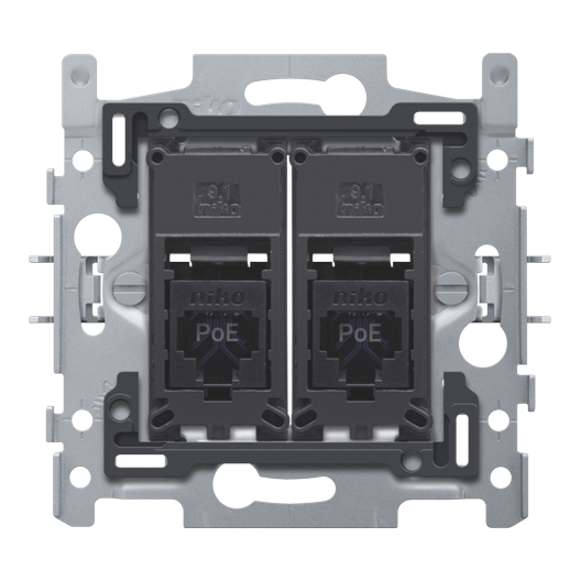 2 RJ45-AANSLUITINGEN UTP CAT6, POE++, VLAK, 60X71, KLAUW