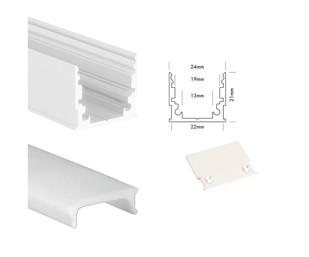 200cm M-Line Standard 24 white + cover + endcaps