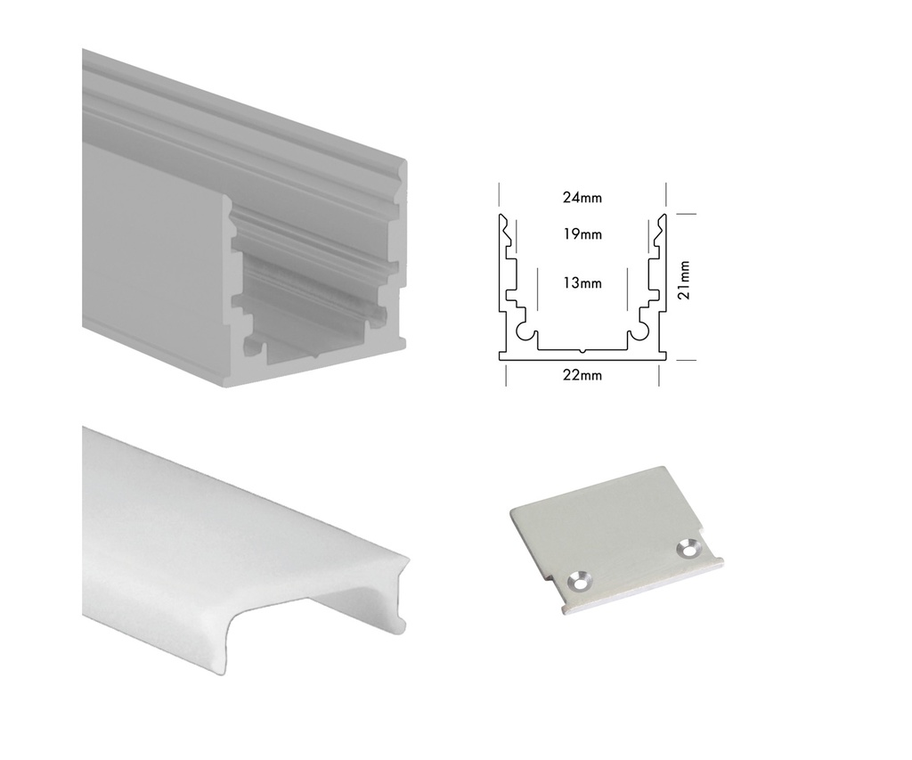 [UNI-MLS2MA] 200cm M-Line Standard alu + cover + endcaps