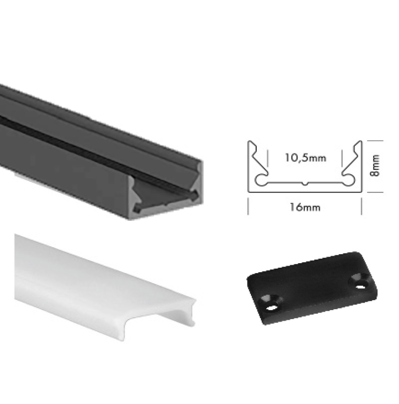 [UNI-SULL2MB] 200cm SU-Line Low black + cover + endcaps