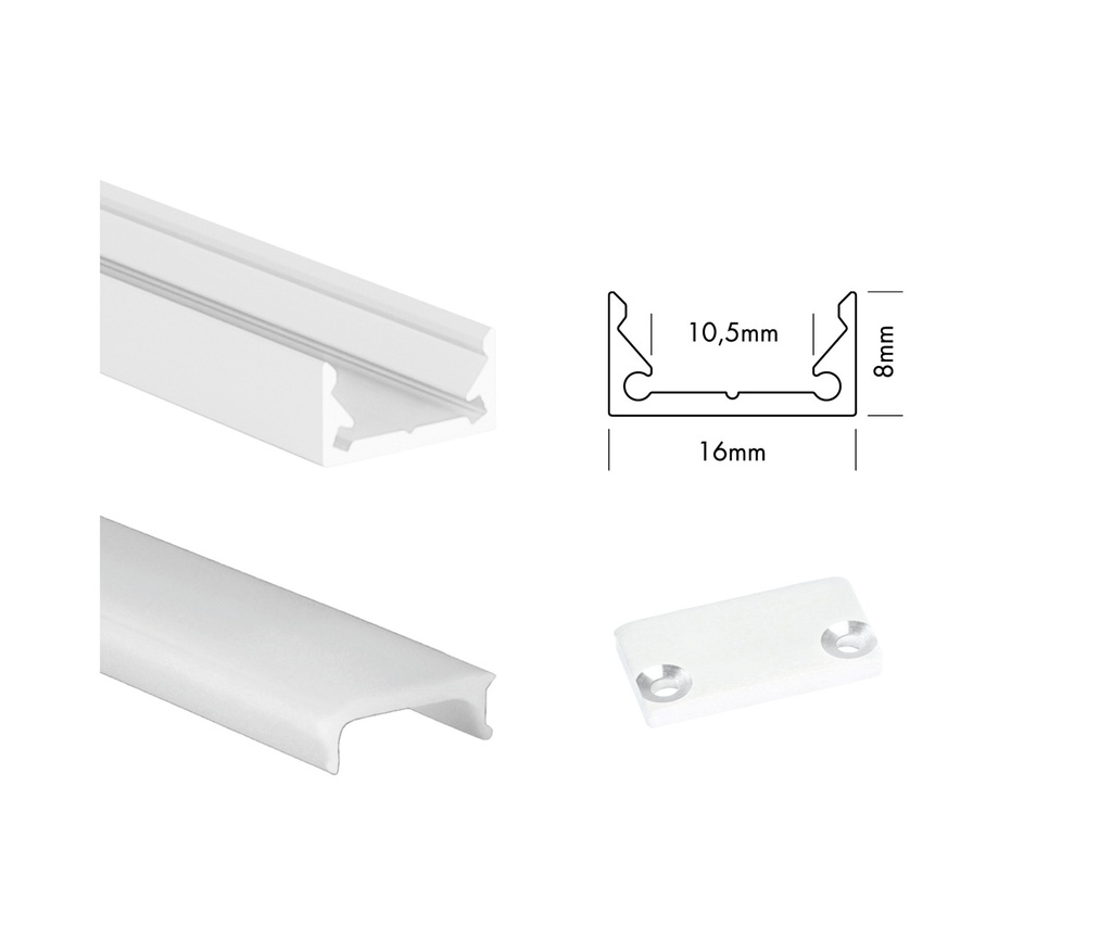 [UNI-SULL2MW] 200cm SU-Line Low white + cover + endcaps
