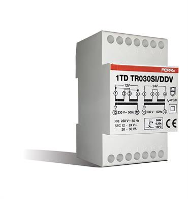 [PER-1TDTR30SI/DDV] 30VA transformator, 12-12-24V 3 DIN-uitgangen