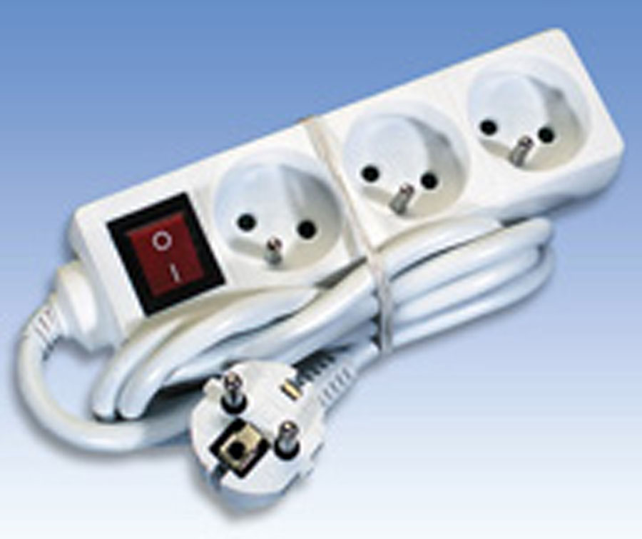 AC stekkerdoos + Schakelaar -3x 2P+A 16A met snoer - 3G1.5 - Wit - 3m