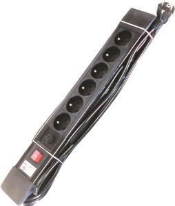 AC stekkerdoos + schakelaar + F - 6x 2P+ A 16A met snoer - 3G1.5 - Zwart - 1,5m