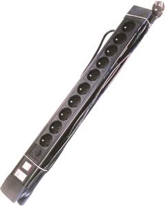 [ELI-38334] AC stekkerdoos + schakelaar + RFI - 10x 2P+A 16A met snoer - 3G.1.5 - Zwart - 5m