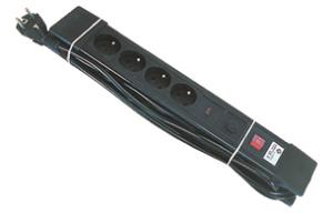 AC stekkerdoos + schakelaar + RFI - 4x 2 P+A 16A met snoer - 3G1.5 - Zwart - 5m