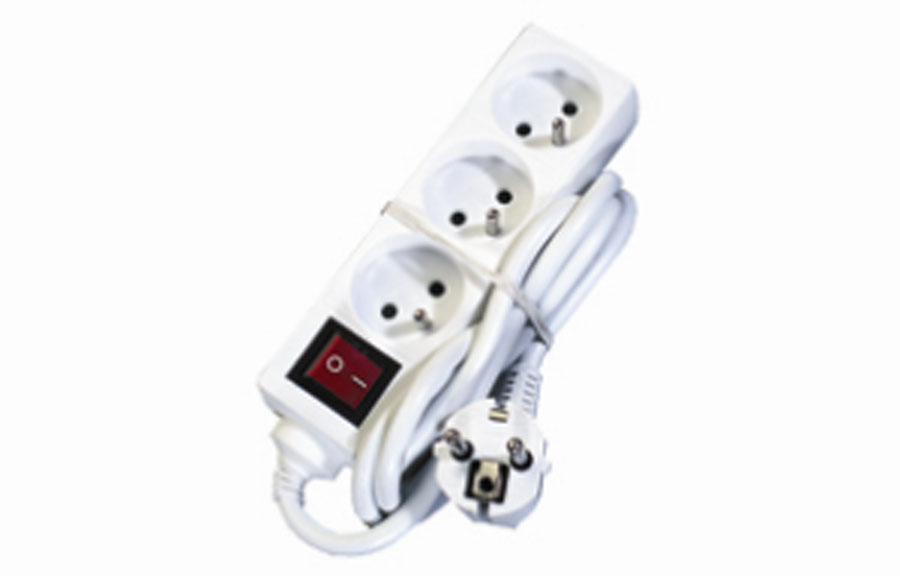 AC stekkerdoos + schakelaar - 3x 2P+A 16 A met snoer - 3G1.5 - Wit - 1,5m