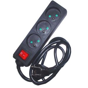 AC stekkerdoos + schakelaar - 3x 2P+A 16 A met snoer - 3G1.5 - Zwart - 1,5m