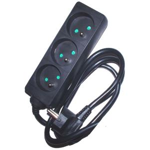AC stekkerdoos - 3x 2P+A 16A met snoer - 3G1.5 - Zwart - 1,5m
