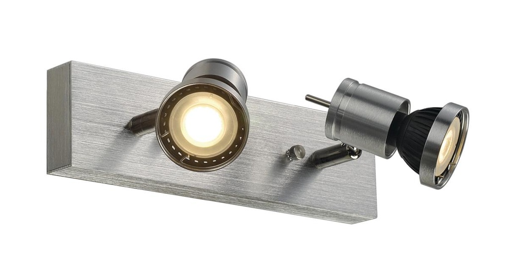 ASTO 2, wand- en plafondarmatuur, tweevlammig, QPAR51, aluminium geborsteld, max. 150 W