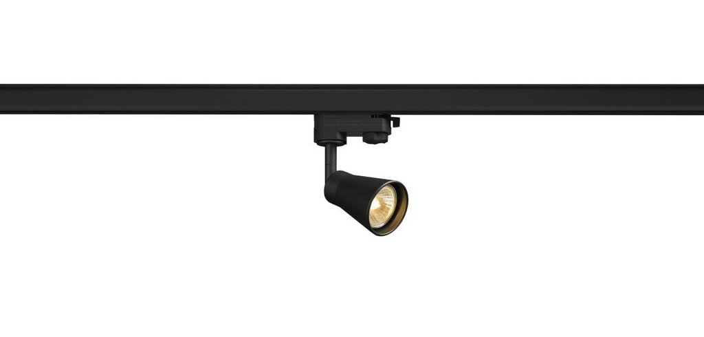 AVO, spot voor 3-fase 230V stroomrail, QPAR51, zwart, max. 50W, incl. 3-fase adapter