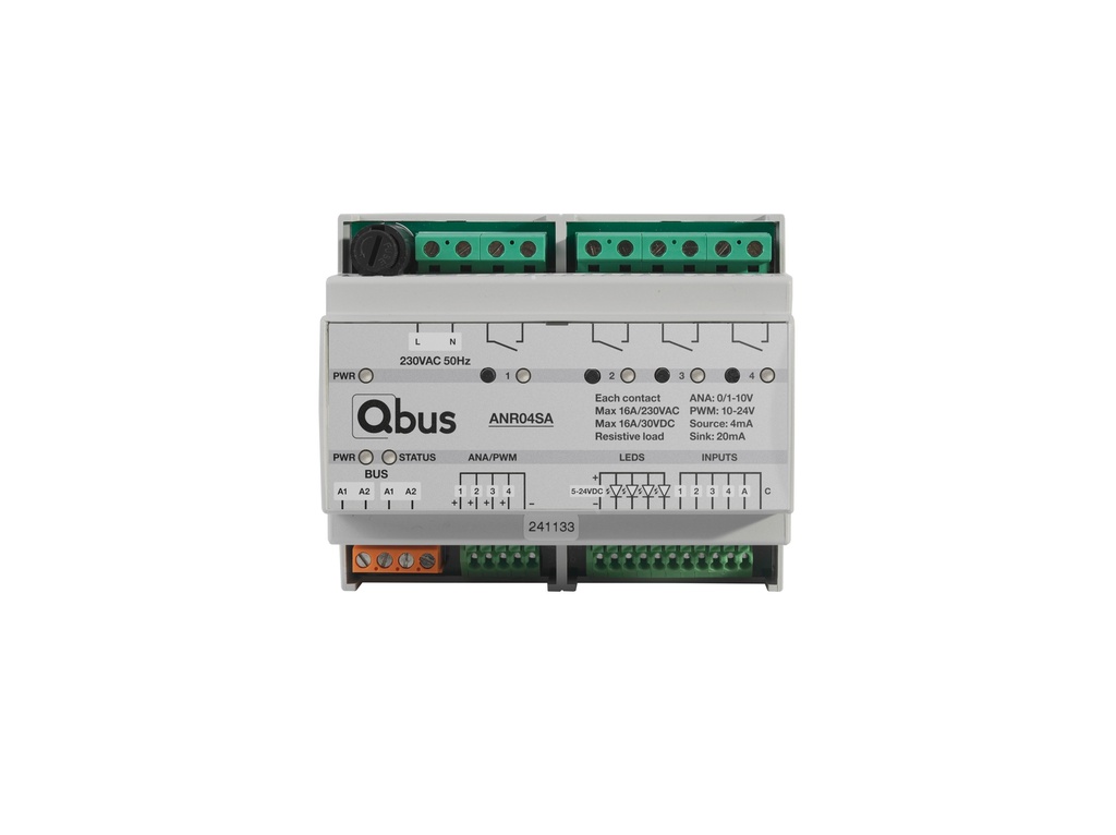 [QBU-ANR04SA] Analoge stuurmodule (4x 0/1-10V of PWM + 4x relais)
