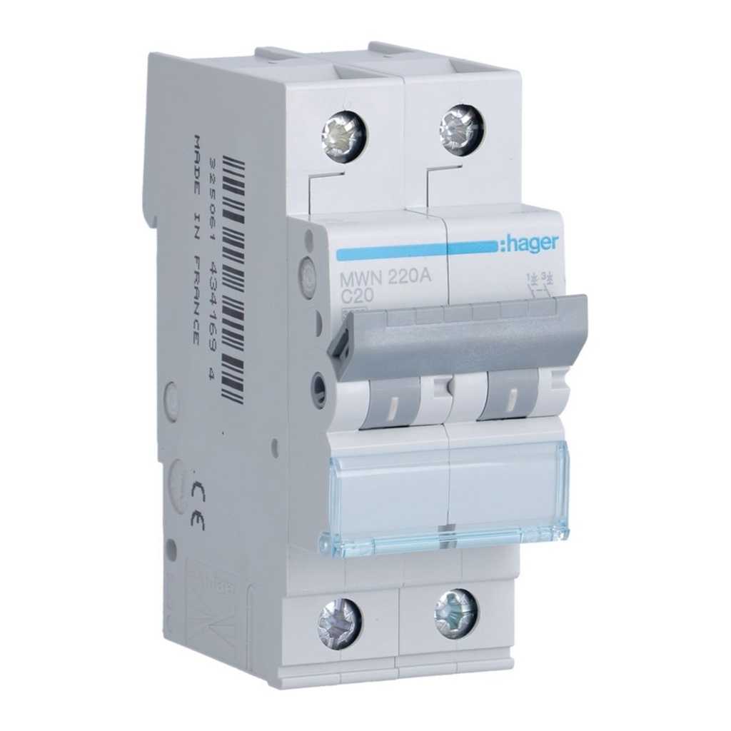Automaat 3kA - C - 2P - 20A - 2M.