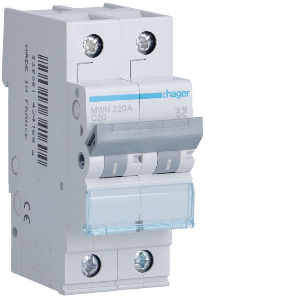 [HAG-MWN220A] Automaat 3kA - C - 2P - 20A - 2M.