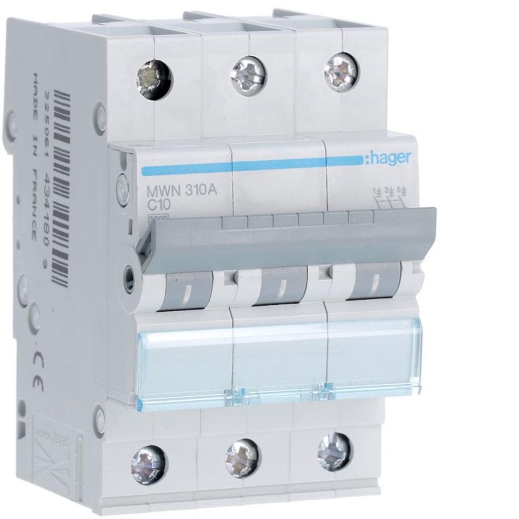 [HAG-MWN310A] Automaat 3kA - C - 3P - 10A - 3M.