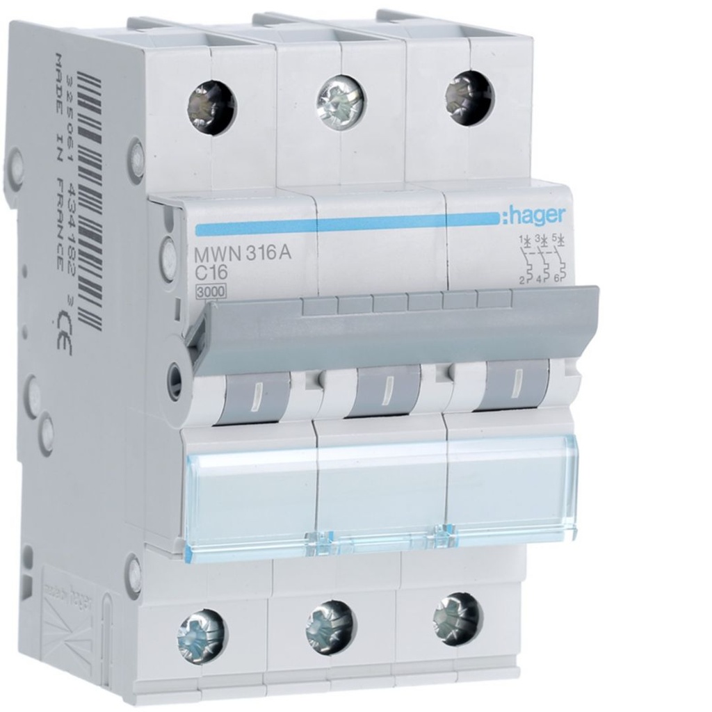 Automaat 3kA - C - 3P - 16A - 3M.