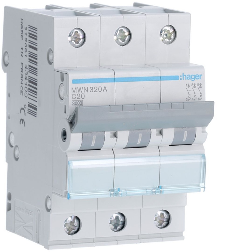 [HAG-MWN320A] Automaat 3kA - C - 3P - 20A - 3M.
