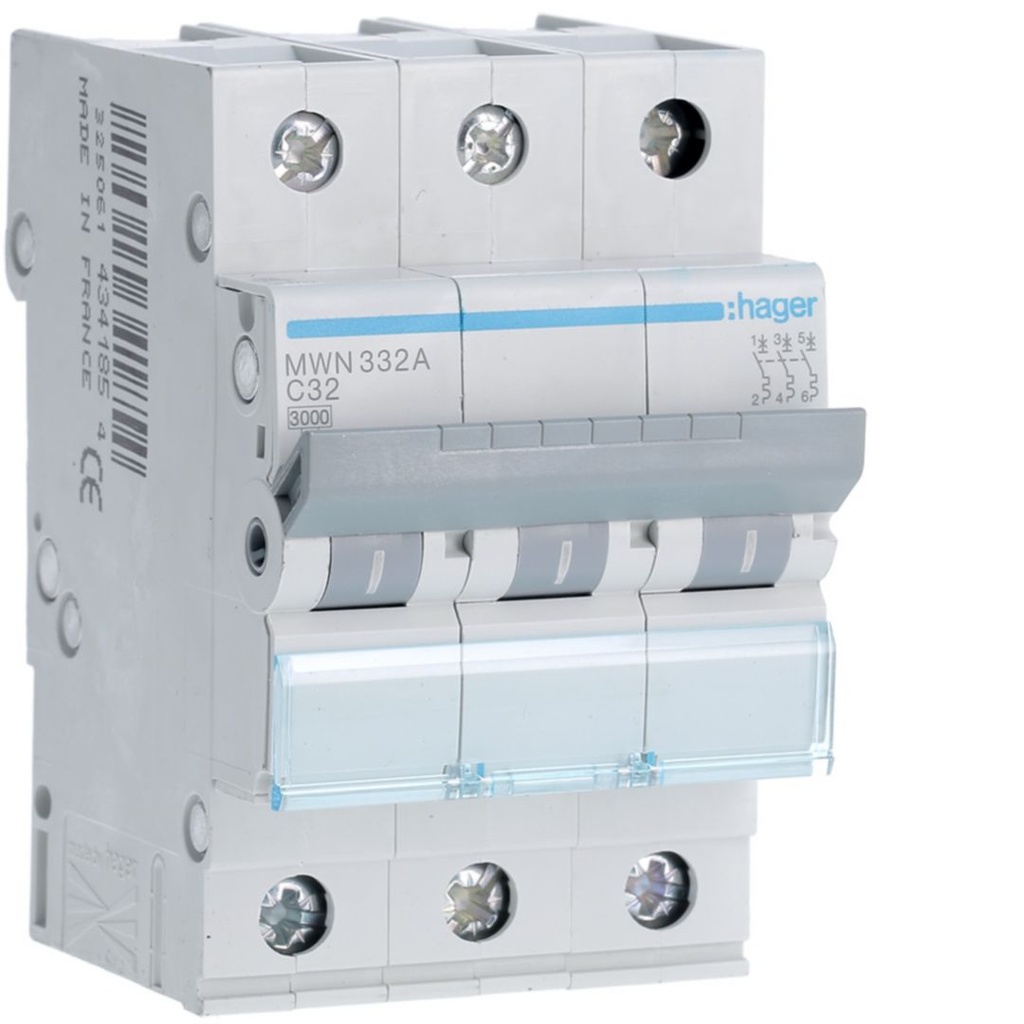 Automaat 3kA - C - 3P - 32A - 3M.