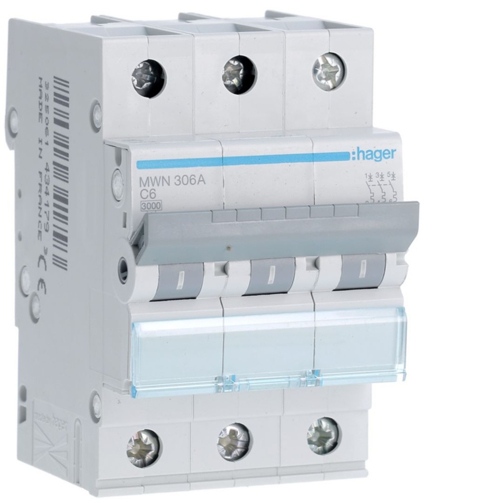 [HAG-MWN306A] Automaat 3kA - C - 3P - 6A - 3M.