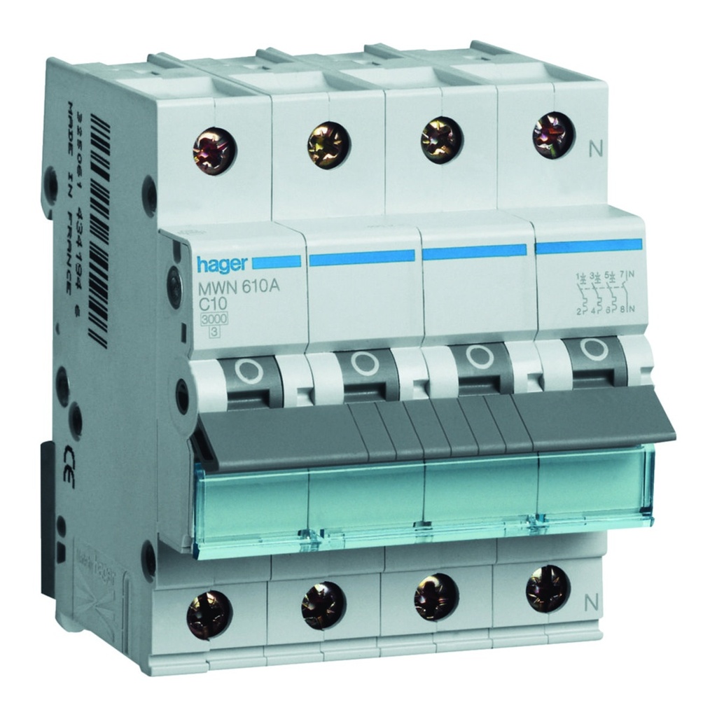 [HAG-MWN610A] Automaat 3kA - C - 3P+N - 10A. - 4M.