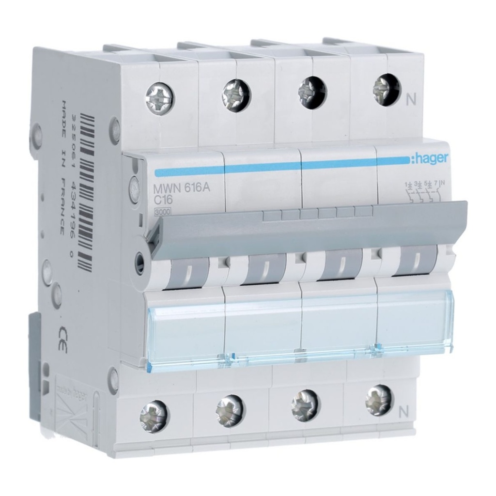 [HAG-MWN616A] Automaat 3kA - C - 3P+N - 16A - 4M.