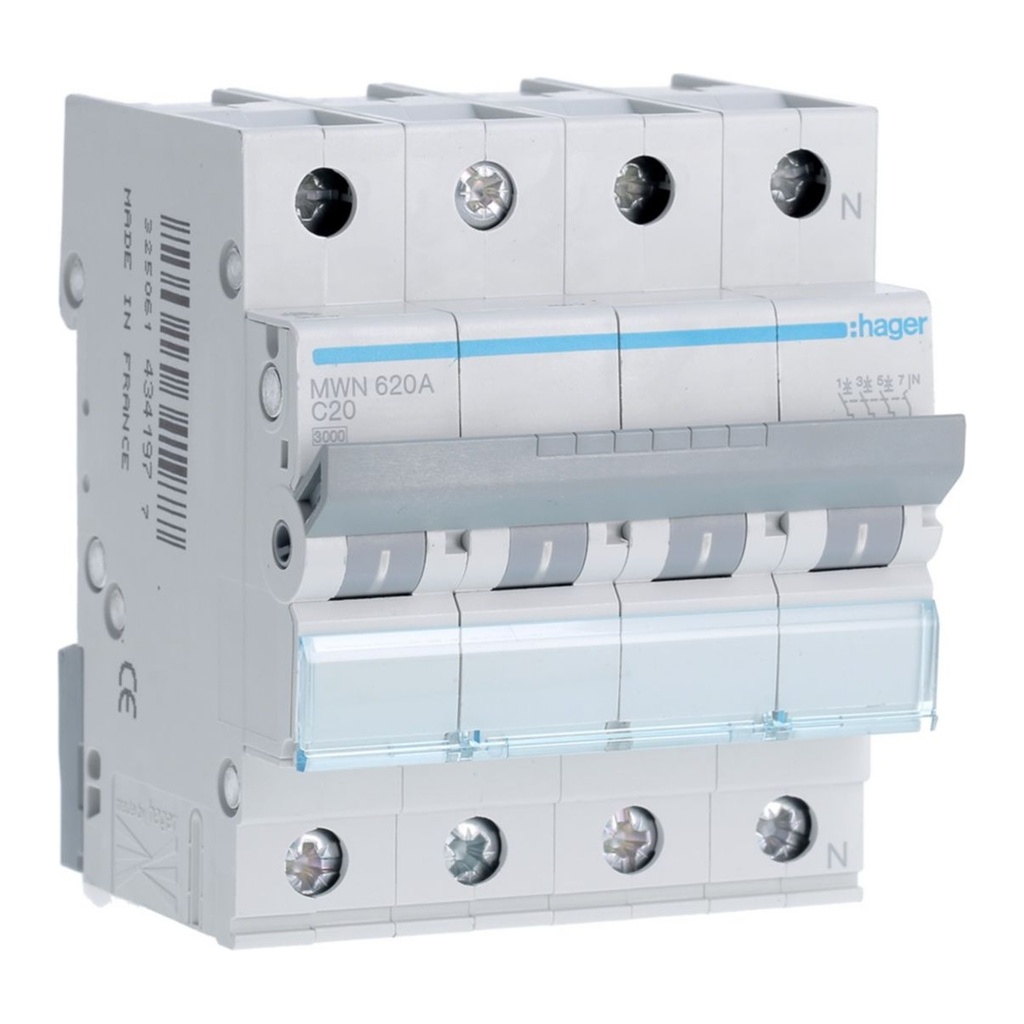[HAG-MWN620A] Automaat 3kA - C - 3P+N - 20A - 4M.