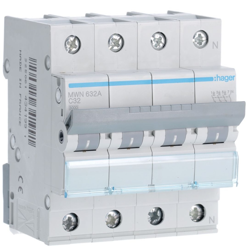 Automaat 3kA - C - 3P+N - 32A - 4M.