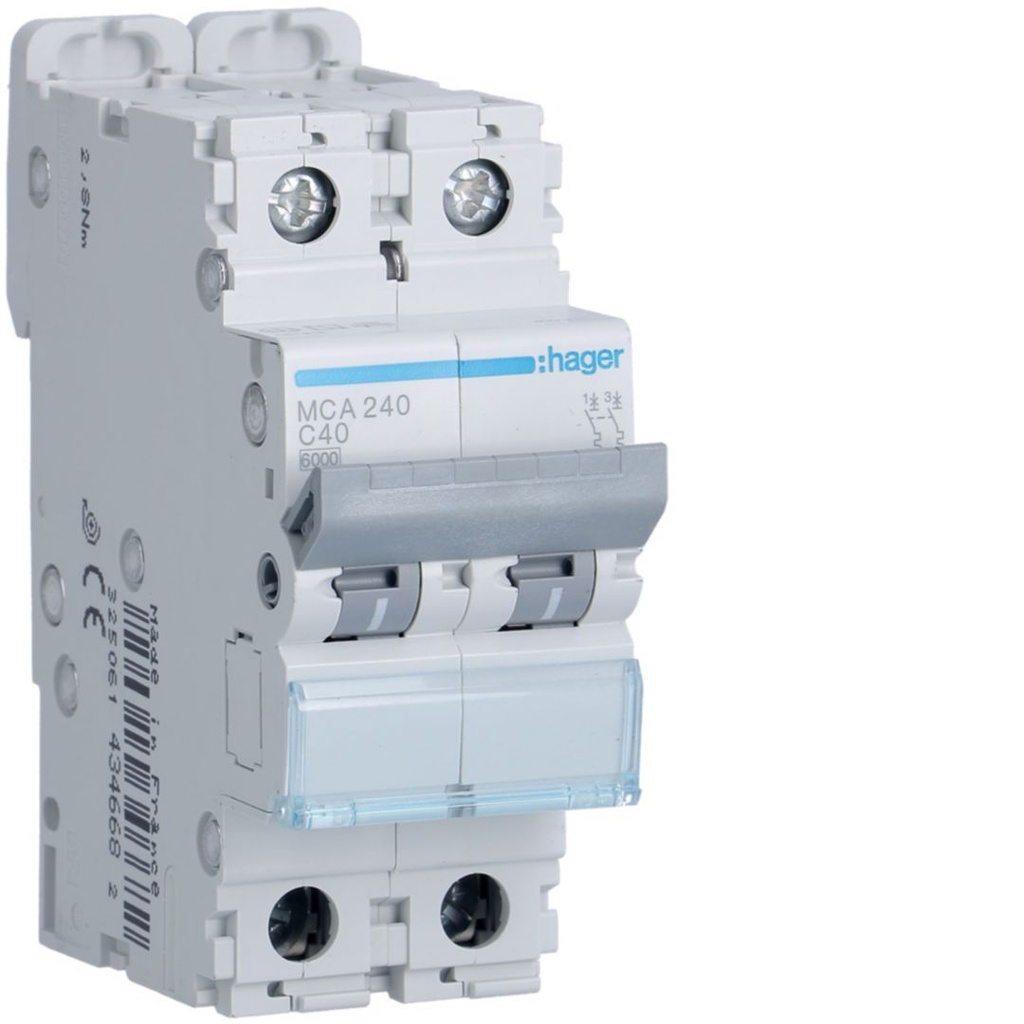 Automaat 6kA - C - 2P - 40A - 2M.