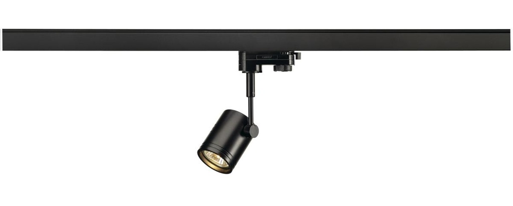 BIMA 1, spot voor 3-fase 230V stroomrail, eenvlammig, QPAR51, rond, mat zwart, max. 50W, incl. 3-fas