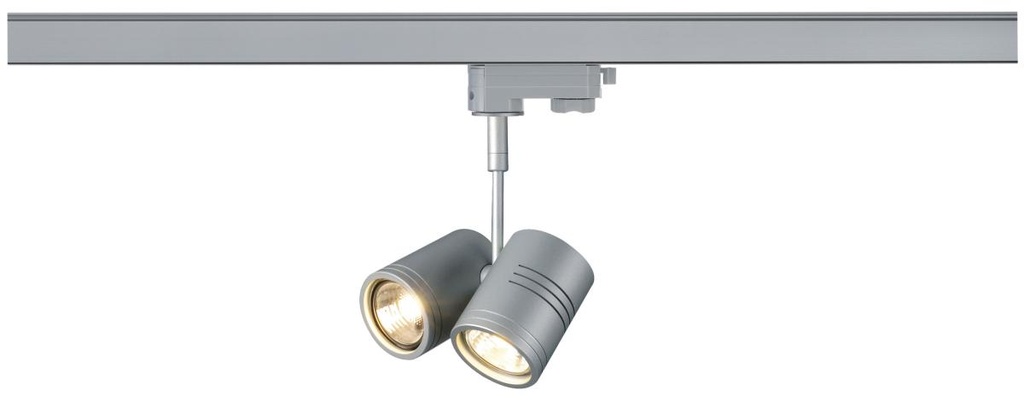 BIMA 2, spot voor 3-fase 230V stroomrail, tweevlammig, QPAR51, rond, zilvergrijs, max. 100W, incl. 3
