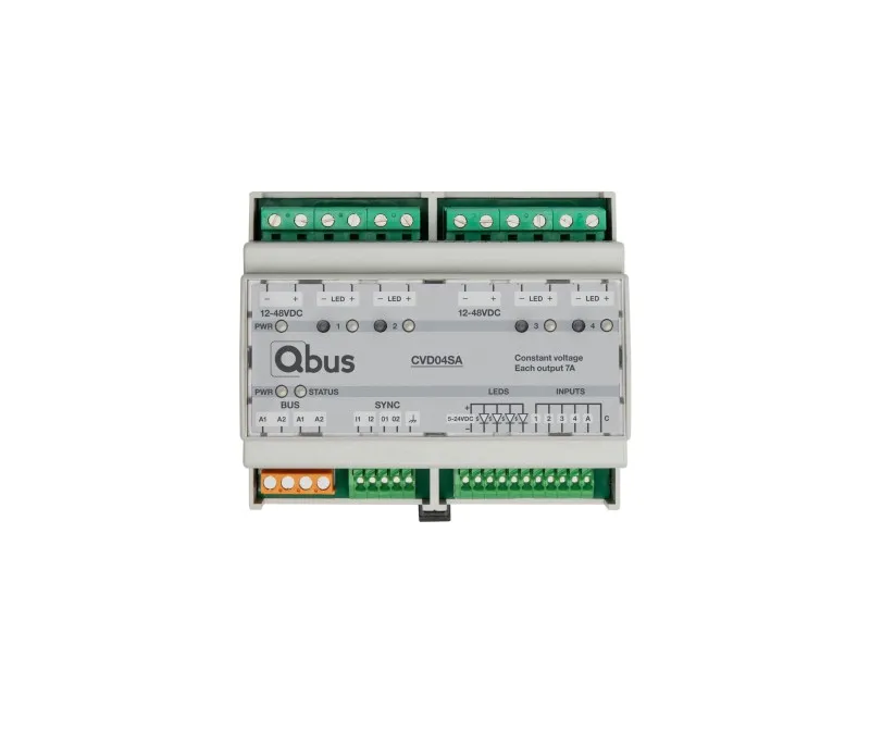 [QBU-CVD04SA] Constante spanning ledstripdimmer, 4 kanalen 7A, 12-48 Vdc per 2 kanalen