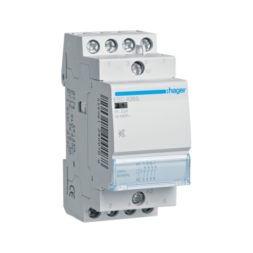 [HAG-ESC426S] Contactor geruisloos 4x25A 230V 4NG 2M.