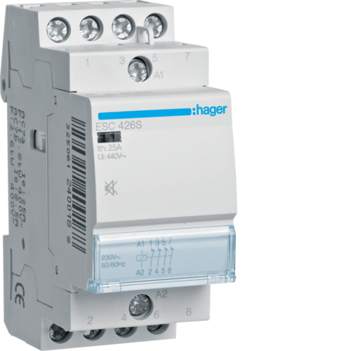 Contactor geruisloos 4x25A 230V 4NG 2M.