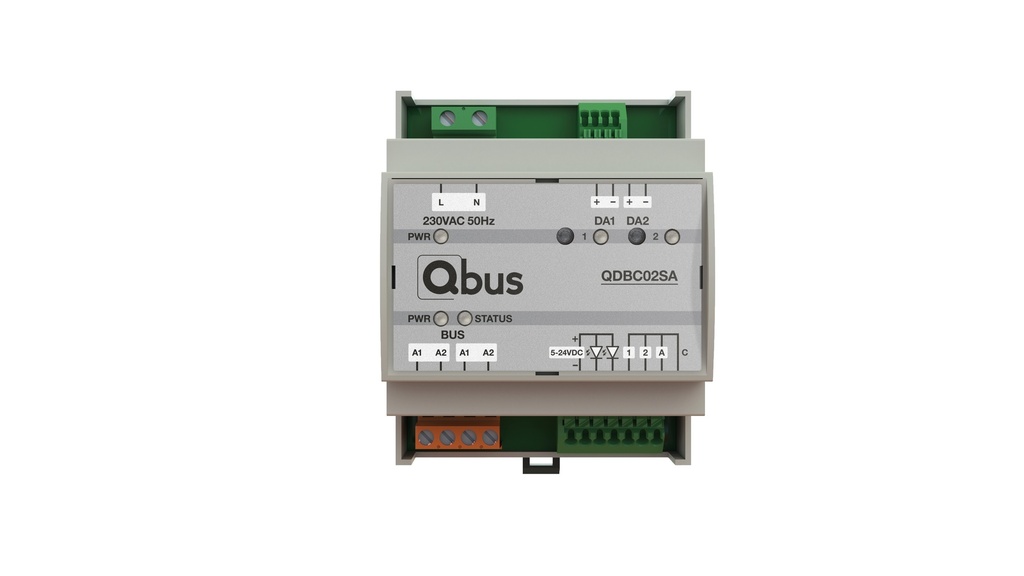 [QBU-QDBC02SA] DALI broadcast module, 2 kanalen, 3 ingangen en LED terugmelding