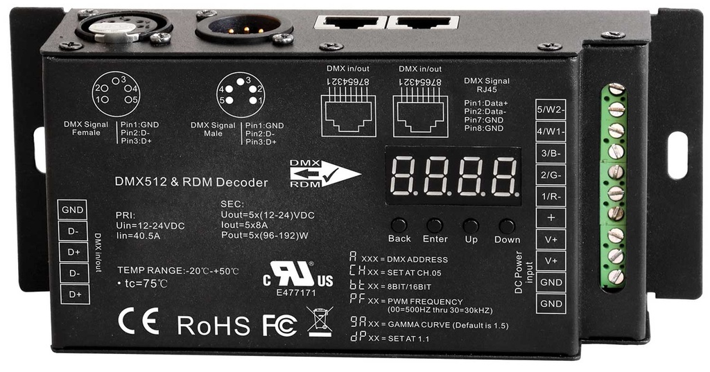 [UNI-DMXREC] DMX Ontvanger 5 kanaals