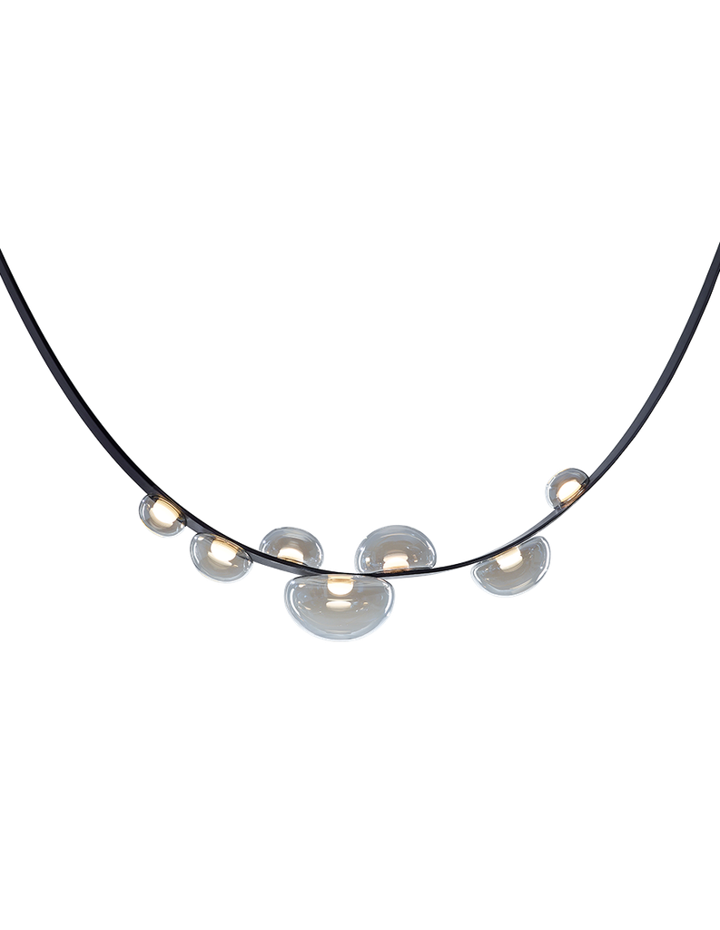 Dew Drops pendant light, light pearl metalization glass, leather